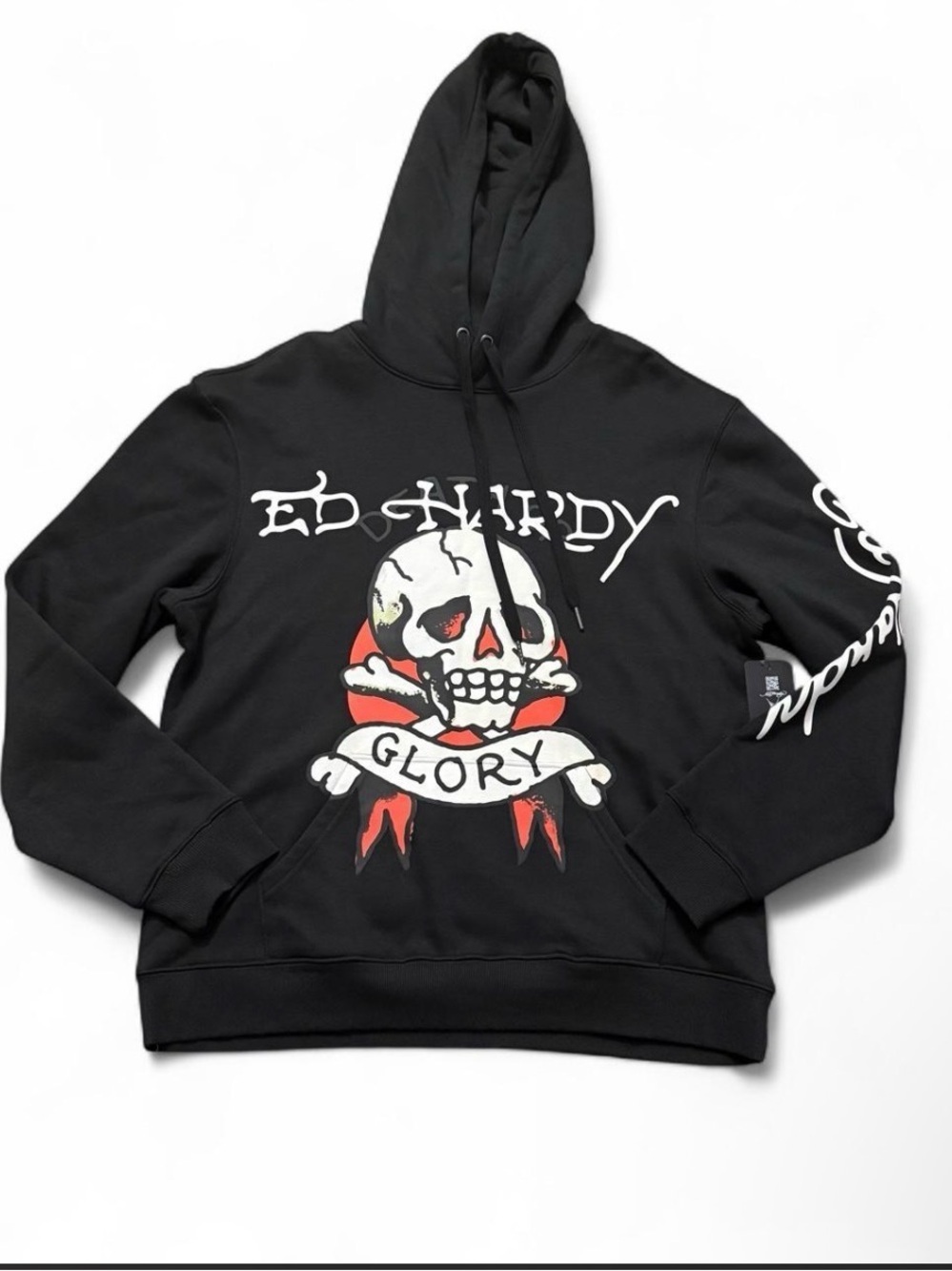 Ed Hardy Black Crewneck Hoodie with Skull 'Glory' Graphic